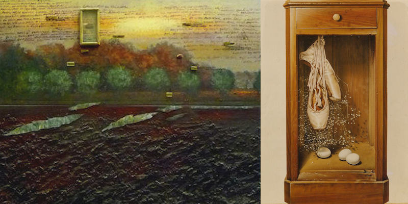 Bert Kinderdijk schilderij De omgewoelde aarde en schilderij stilleven met kast, particuliere collectie