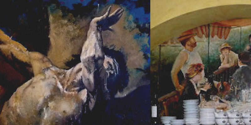 Schilderij De val van Icarus, Detail Naar Renoir 'De lunch van de roeiers', decor horecabedrijf, BK