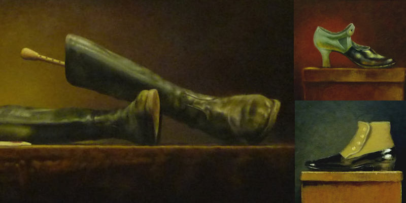Schilderij laarzen titel Op gespannen voet Bert Kinderdijk BK Particuliere collectie