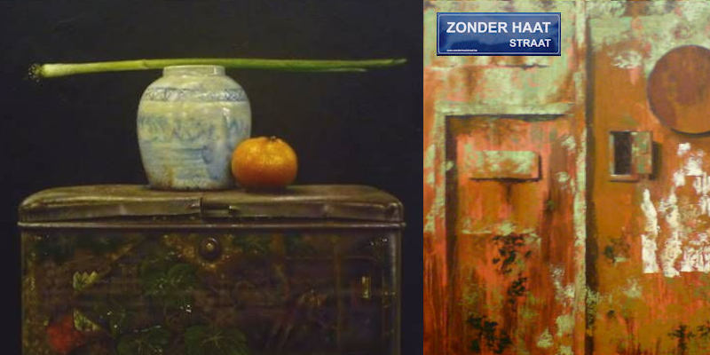afb Schilderij Lente-uitje, Bert Kinderdijk en schilderij Ijzeren poort Antwerpen, BK particuliere collecties