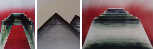 de poort, 1987, elementair 1985 en de toren 1987, aquarel olieverf Hans Fooy uit iedere luwte is onrust 222