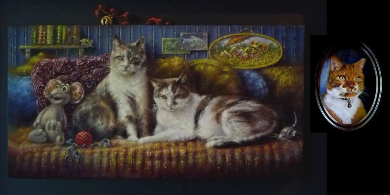 Schilderijen van katten Katportret Bert Kinderdijk BK olieverf op doek particuliere collectie