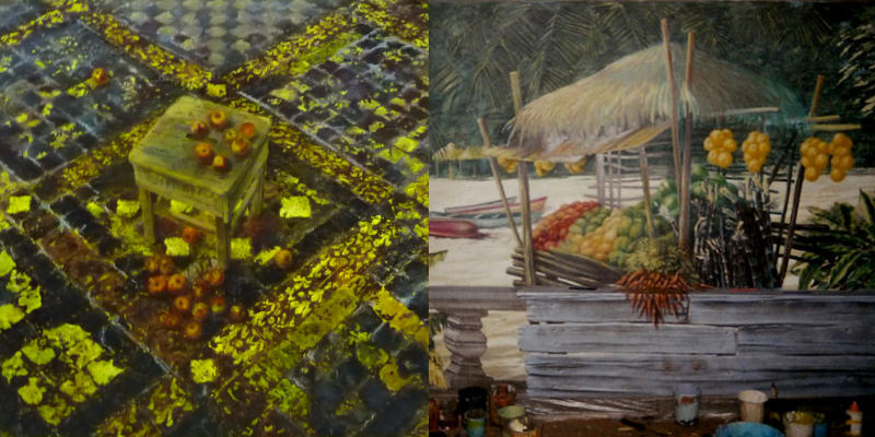 afb, Schilderij Appels op een krukje, Bert Kinderdijk BK, wandschildering tropisch decor BK en BG